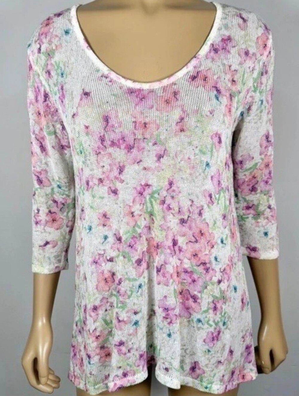 J Jill Semi Sheer Floral Knit Top